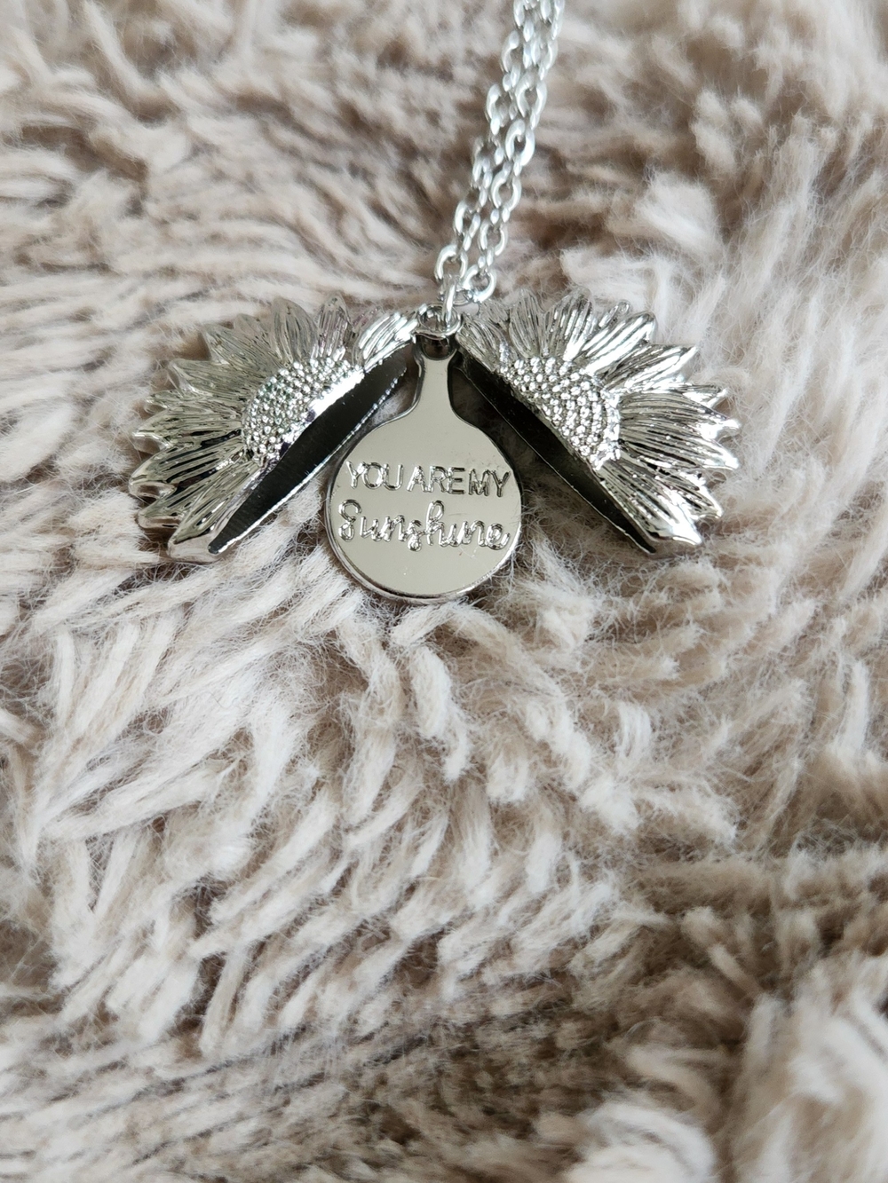 Sunflower Locket Necklace - Silver "You Are My Sunshine"
